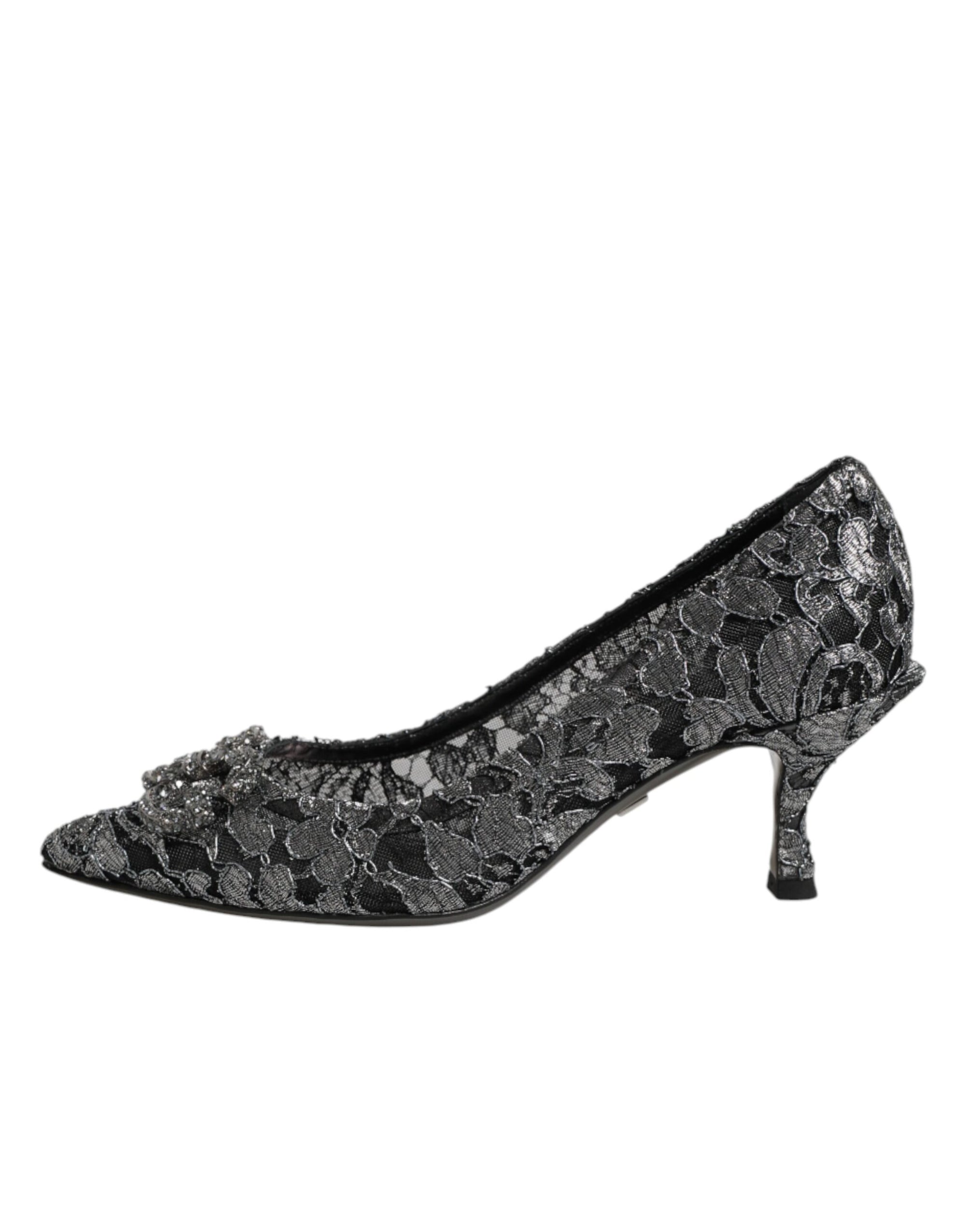 Dolce &amp; Gabbana Silver Lace DG Amore Heels Pumps Shoes