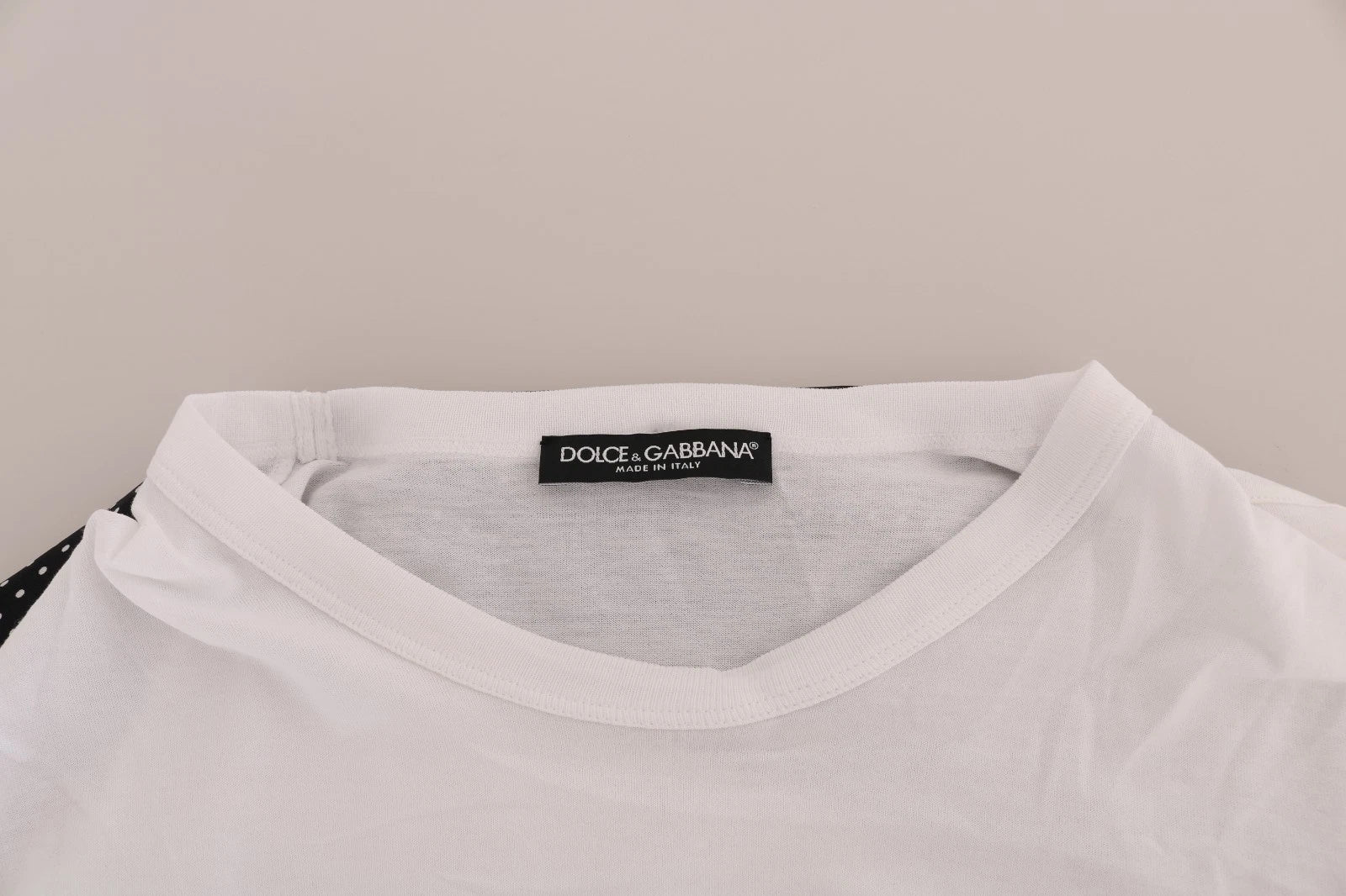 Dolce &amp; Gabbana White Cotton Black Silk Scarf Top T-shirt