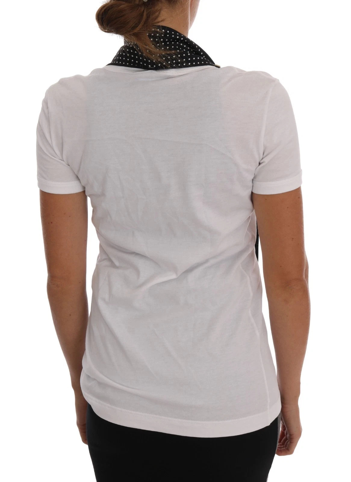 Dolce &amp; Gabbana White Cotton Black Silk Scarf Top T-shirt