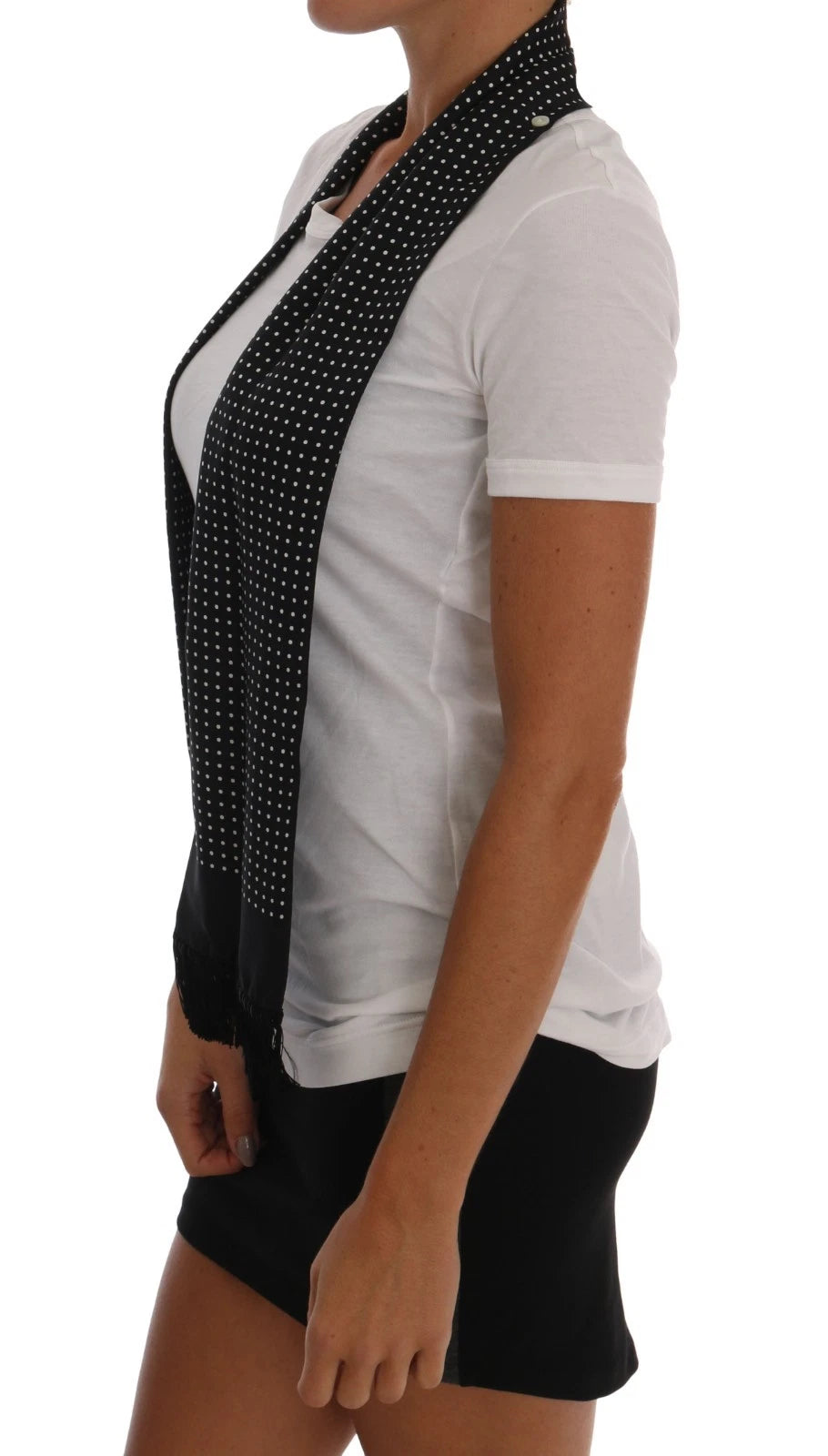 Dolce &amp; Gabbana White Cotton Black Silk Scarf Top T-shirt