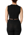 Dolce & Gabbana Black Jersey Lace Ruching Rhinestone Tank Top