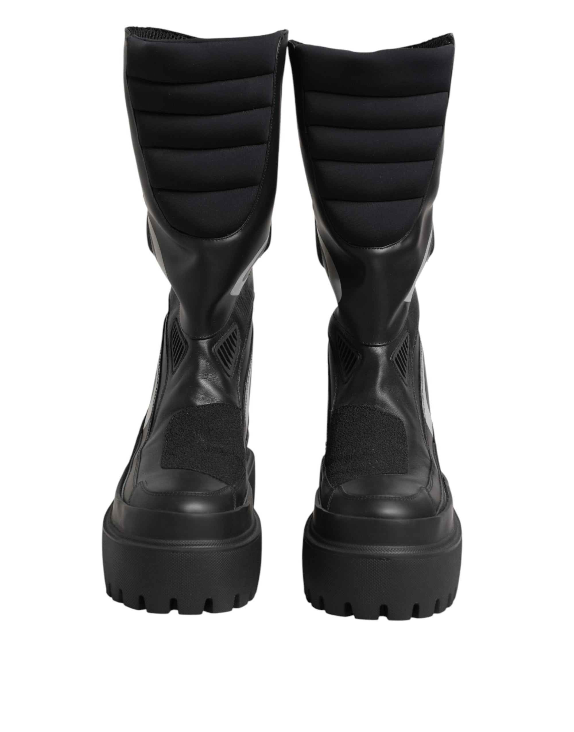 Dolce &amp; Gabbana Black Leather Mid Calf Biker Boots Shoes