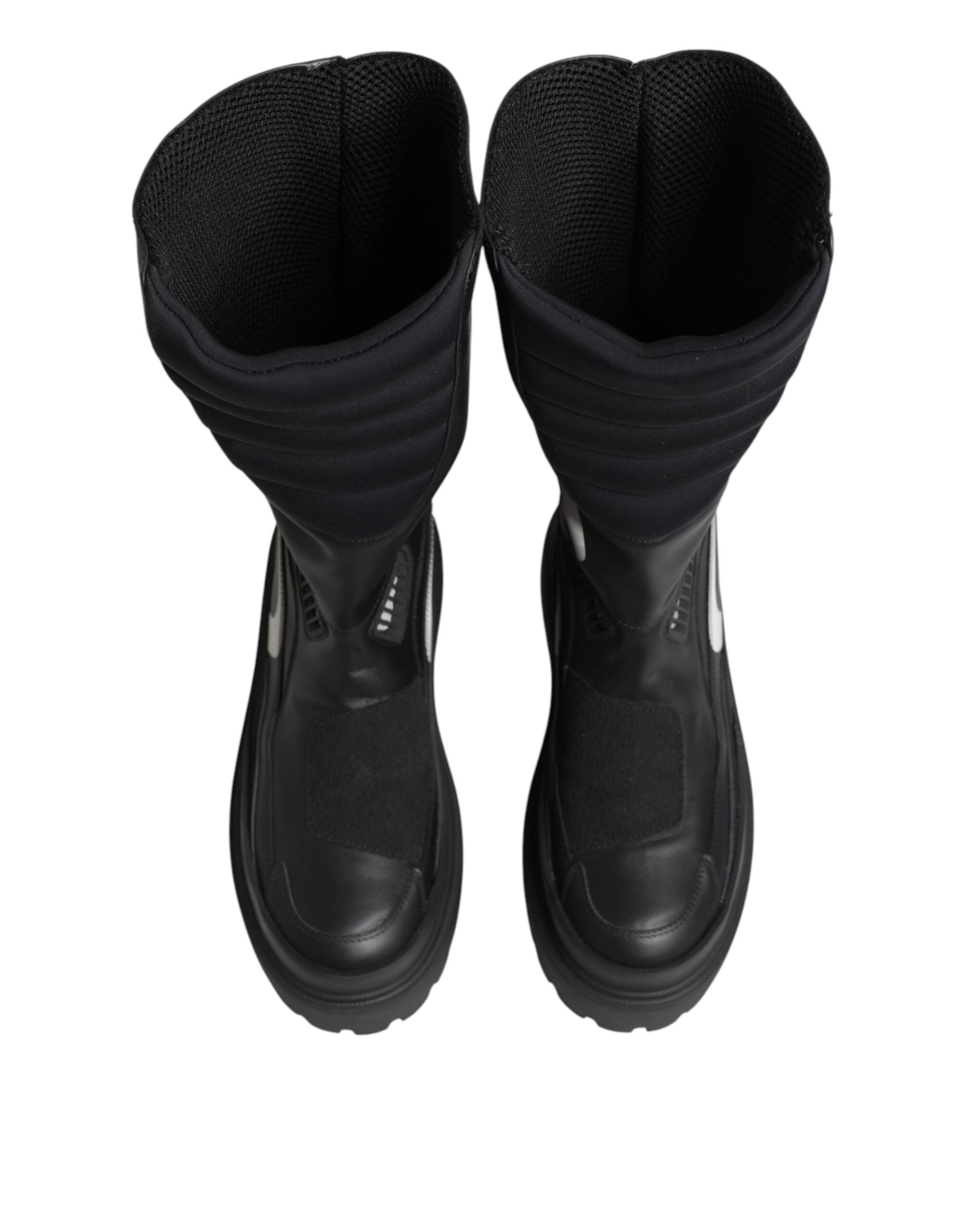 Dolce &amp; Gabbana Black Leather Mid Calf Biker Boots Shoes
