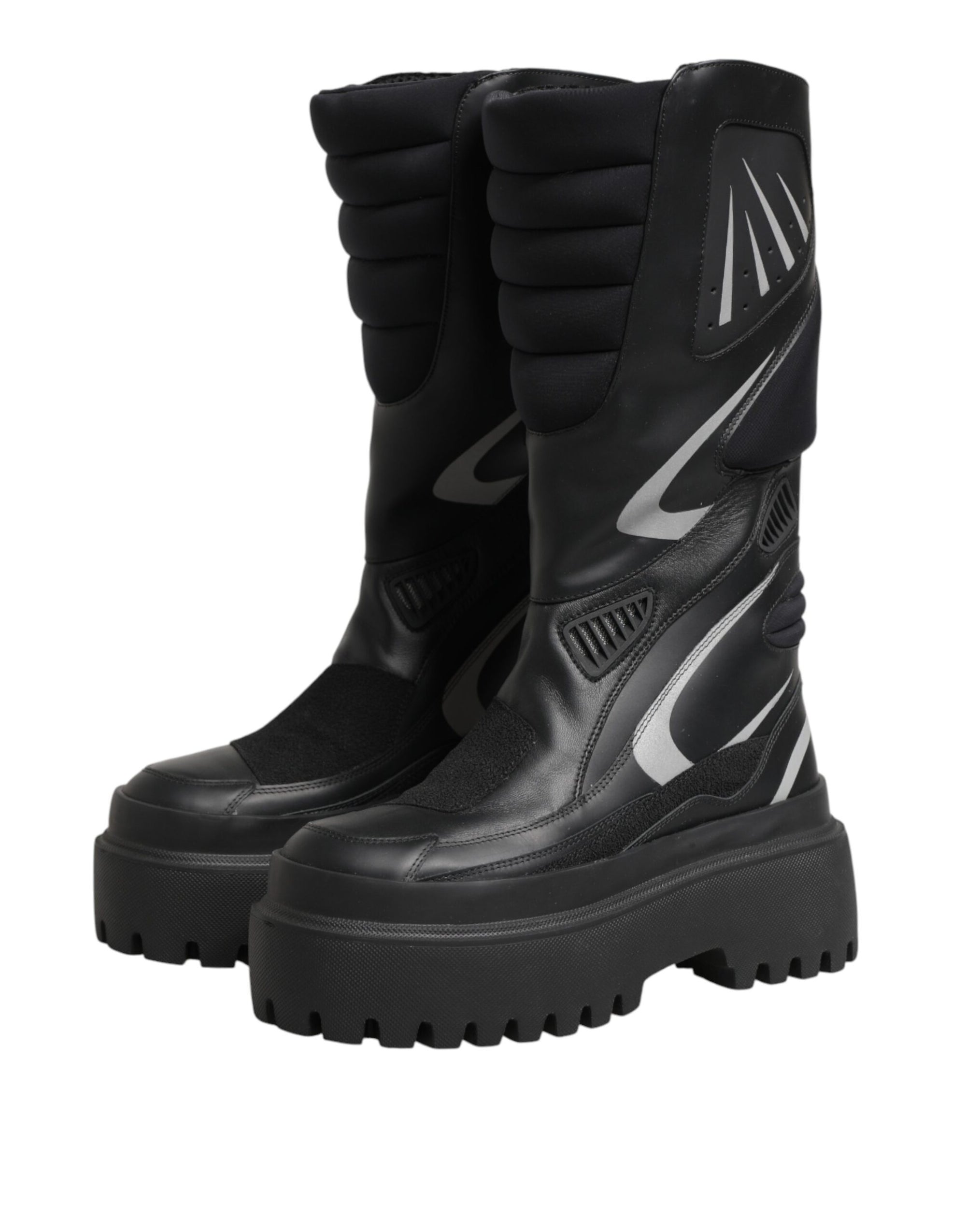Dolce &amp; Gabbana Black Leather Mid Calf Biker Boots Shoes