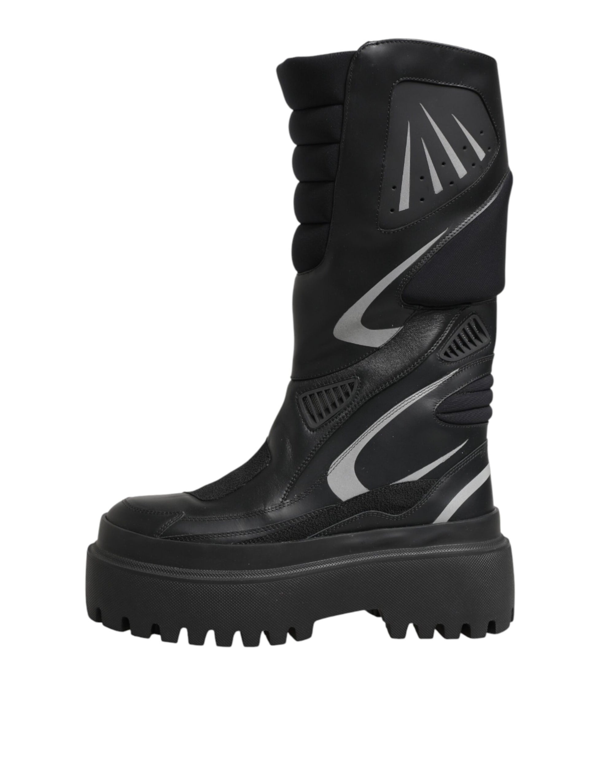Dolce &amp; Gabbana Black Leather Mid Calf Biker Boots Shoes