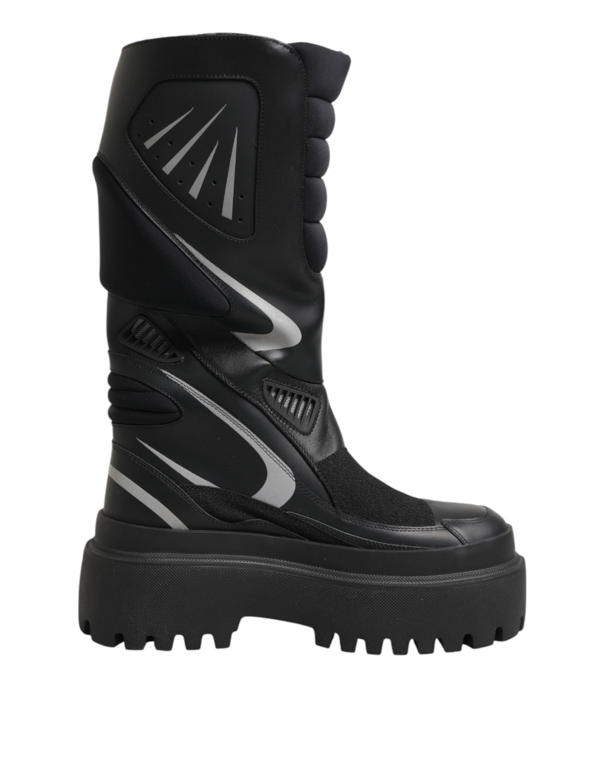 Dolce &amp; Gabbana Black Leather Mid Calf Biker Boots Shoes