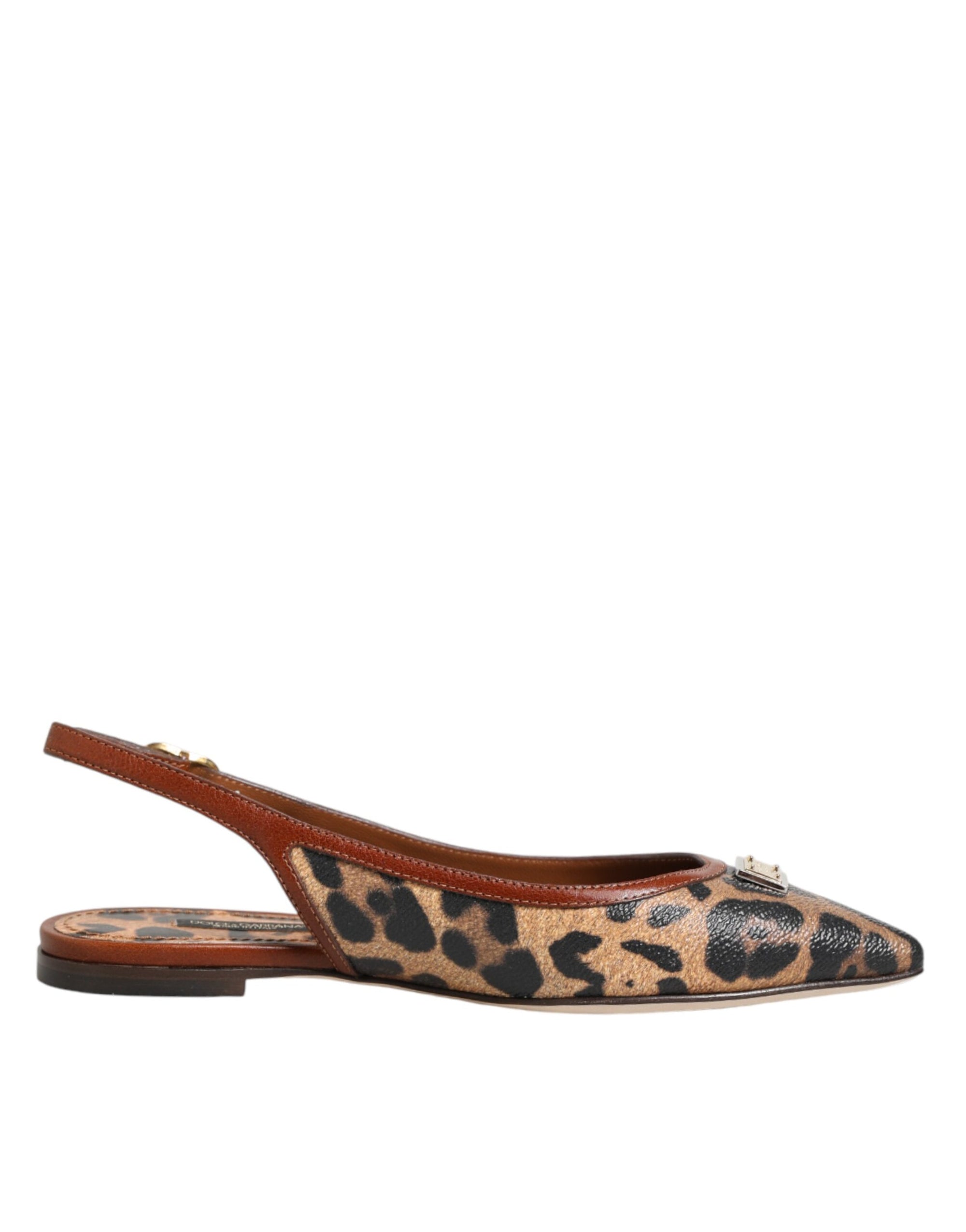 Dolce &amp; Gabbana Brown Leopard Slingback Flats Sandals Shoes