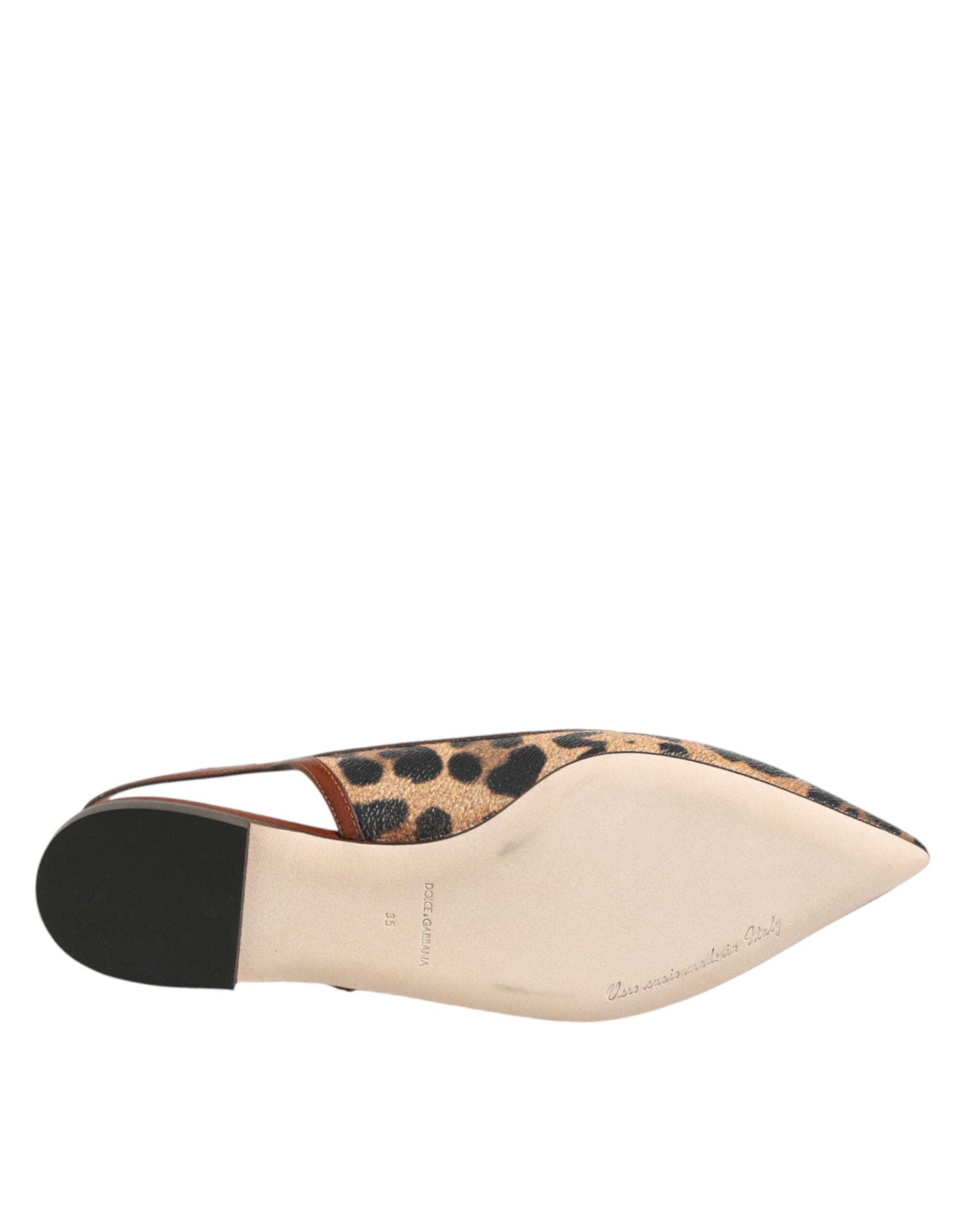 Dolce &amp; Gabbana Brown Leopard Slingback Flats Sandals Shoes