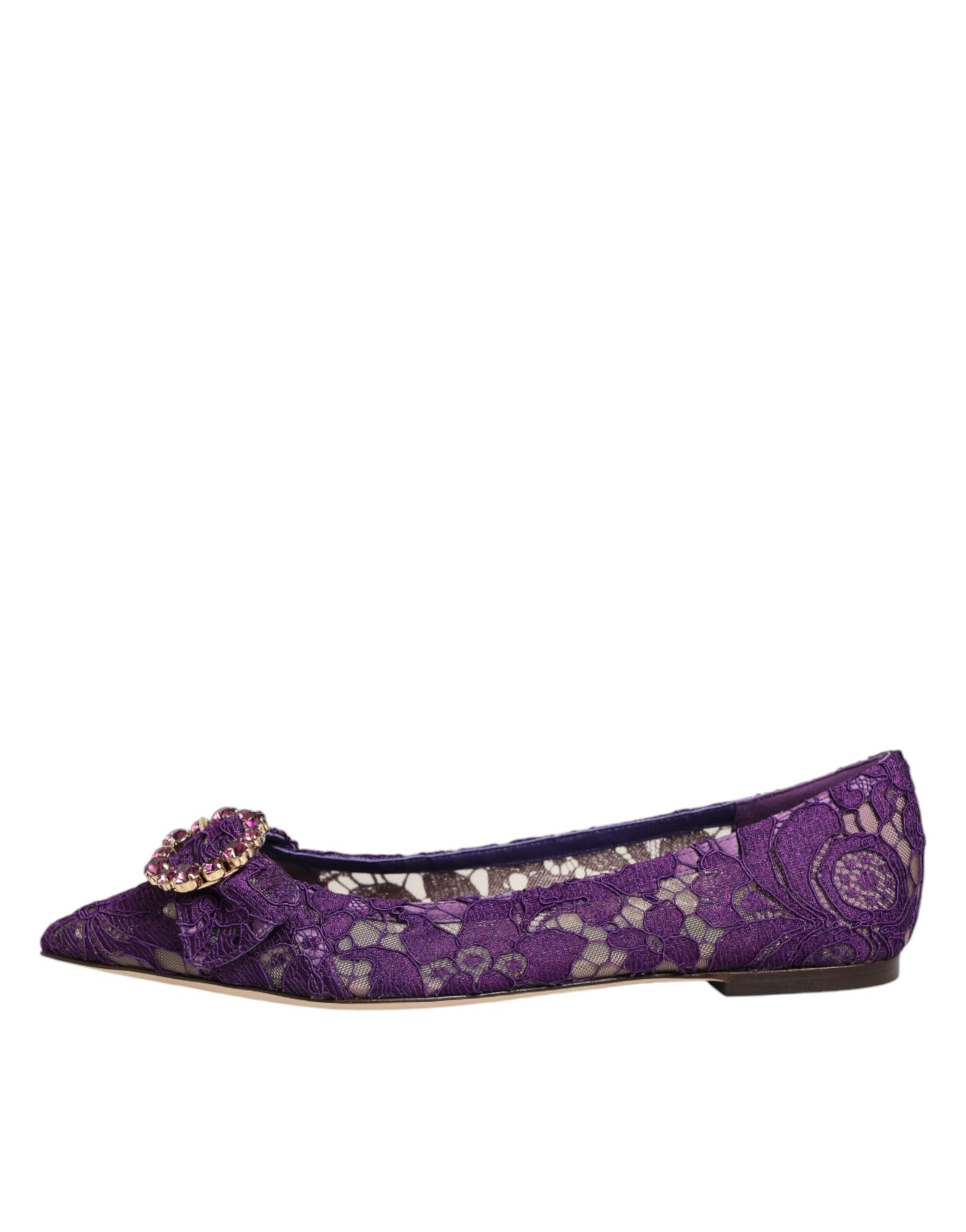 Dolce &amp; Gabbana Purple Taormina Lace Crystals Flats Shoes