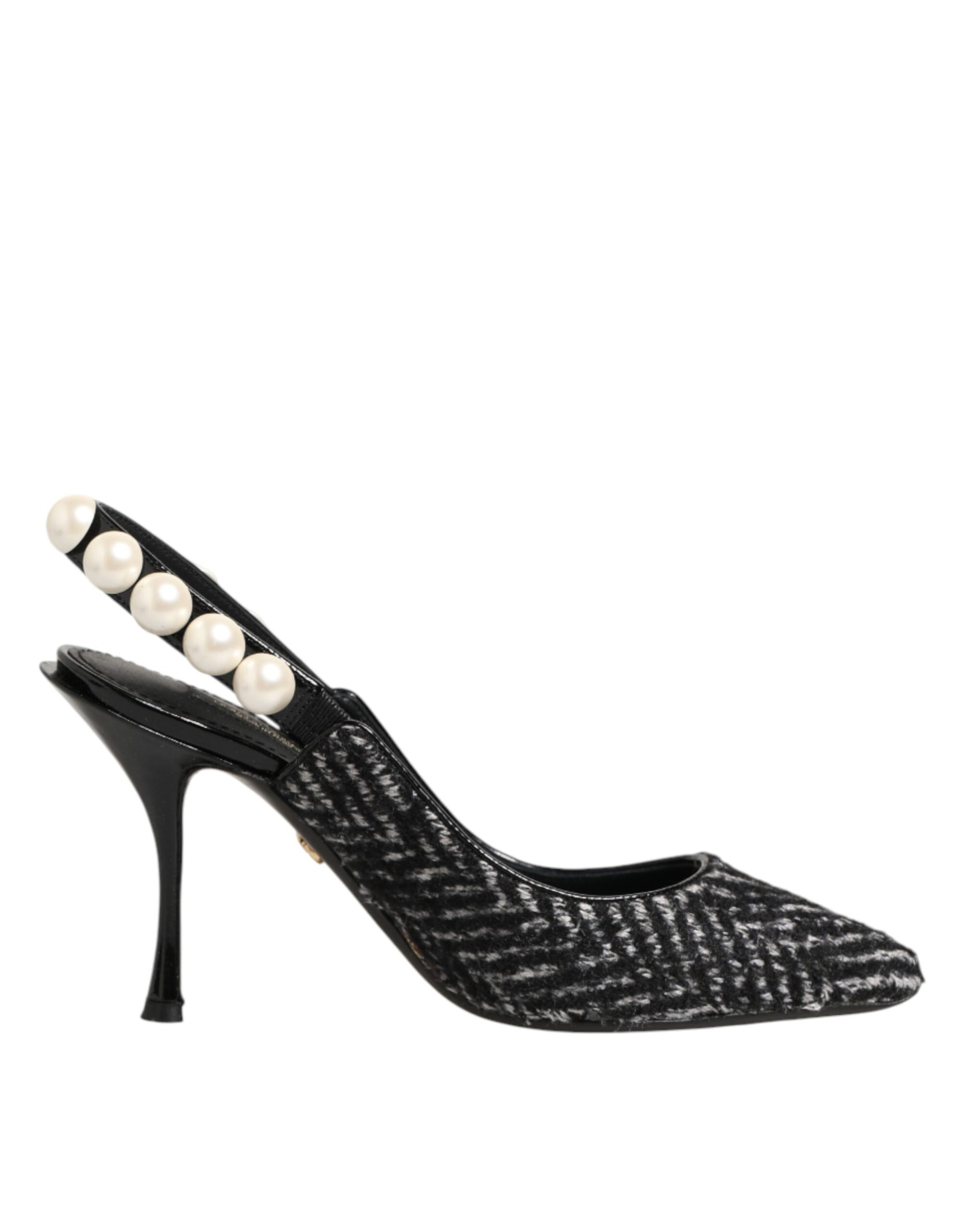 Dolce &amp; Gabbana White Black Chevron Faux Pearl Slingbacks Shoes