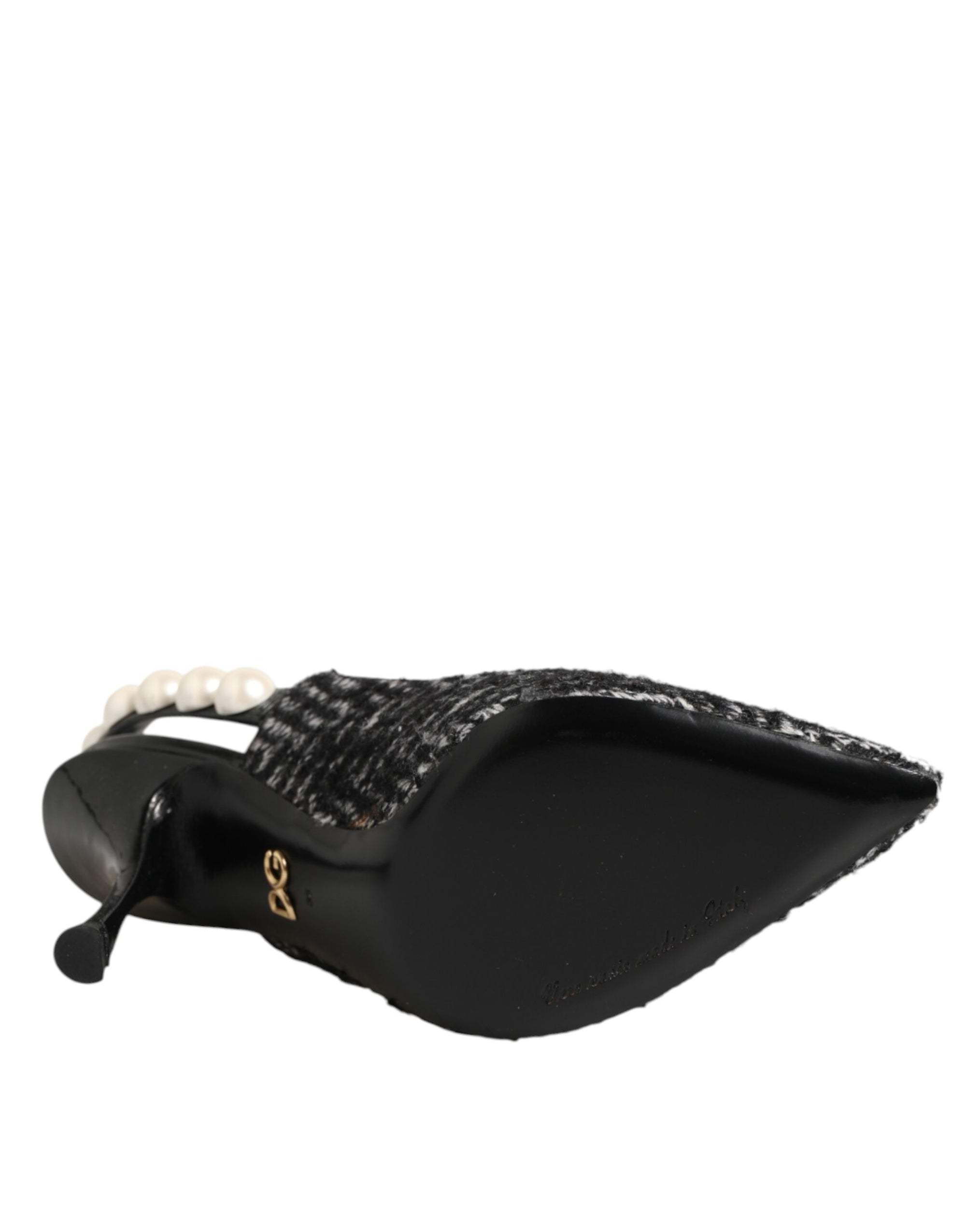 Dolce &amp; Gabbana White Black Chevron Faux Pearl Slingbacks Shoes