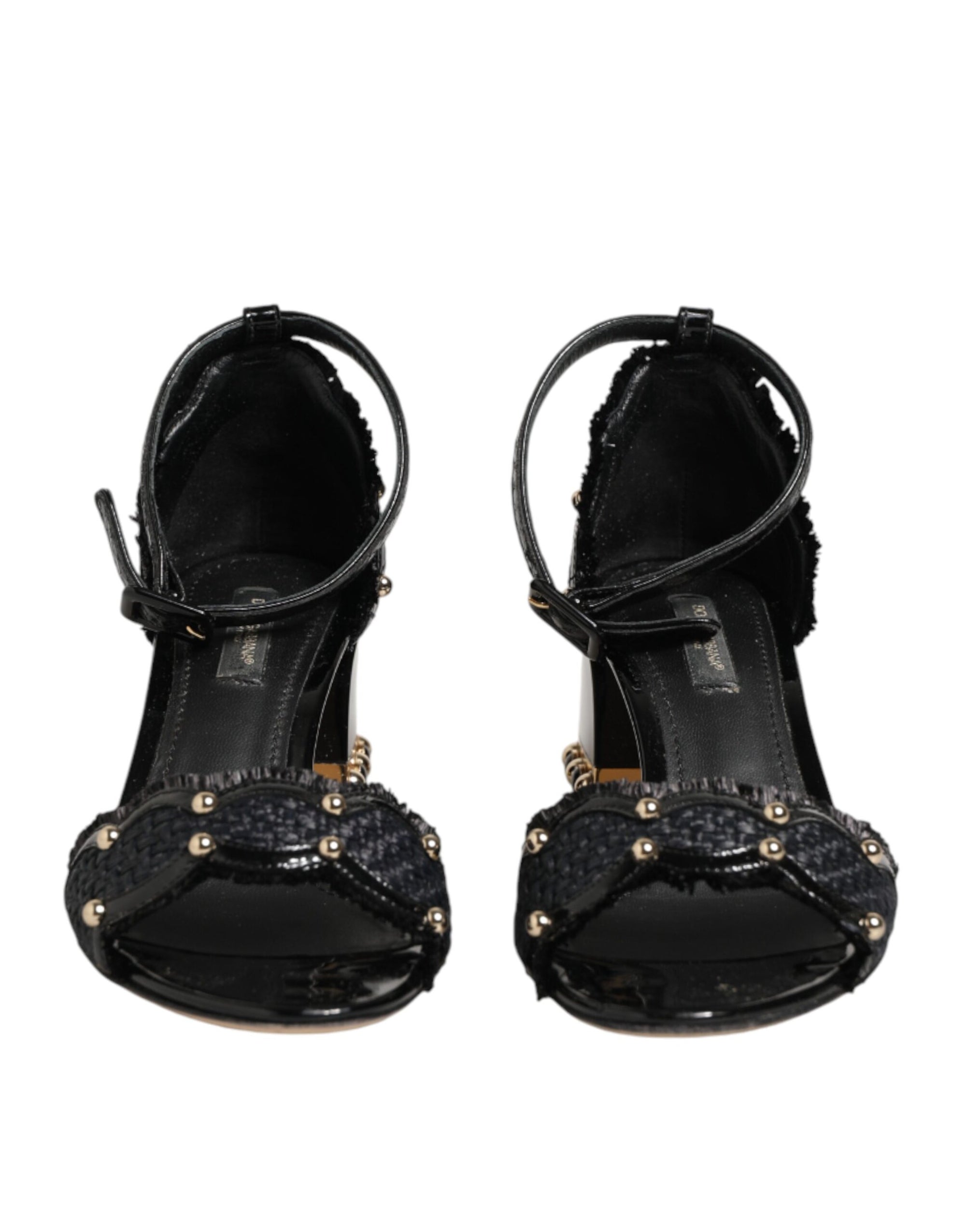 Dolce &amp; Gabbana Black Studded Ankle Strap Sandals Shoes
