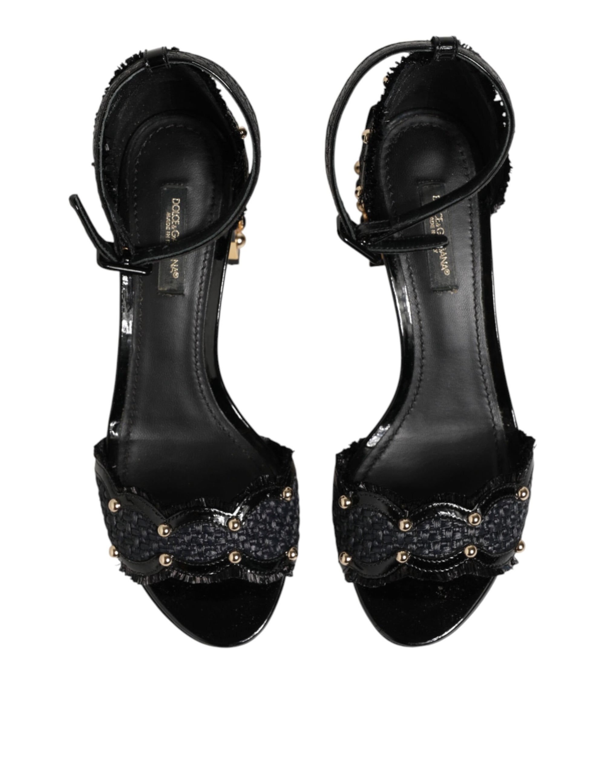 Dolce &amp; Gabbana Black Studded Ankle Strap Sandals Shoes