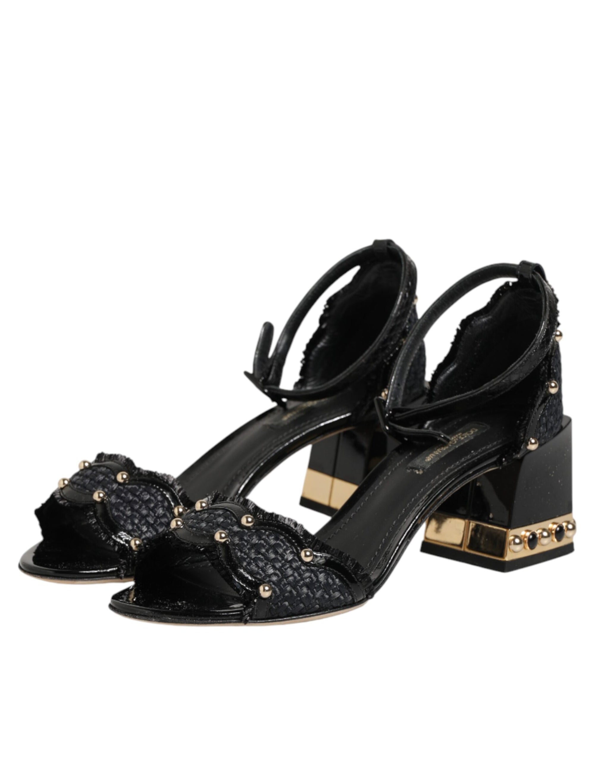 Dolce &amp; Gabbana Black Studded Ankle Strap Sandals Shoes