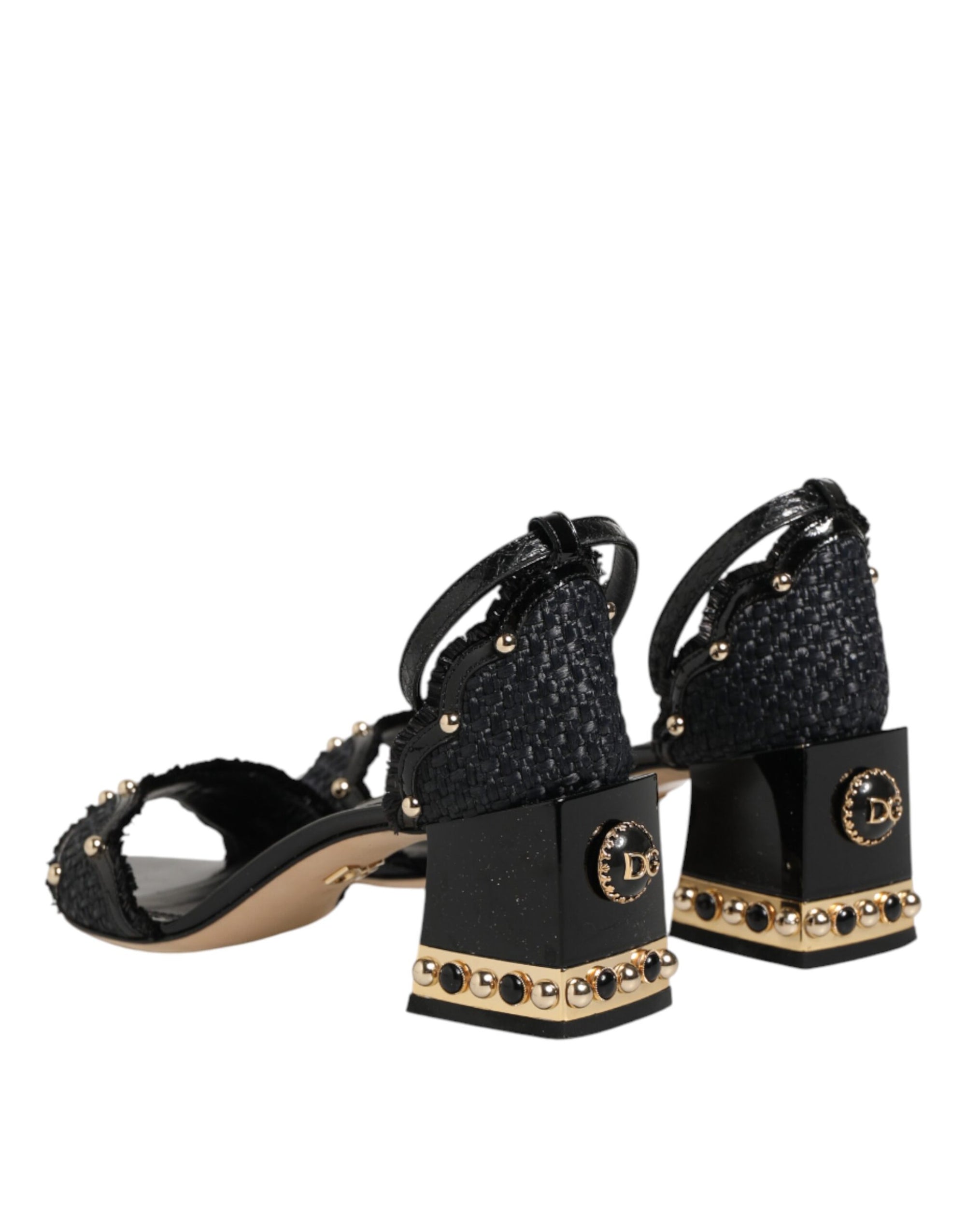 Dolce &amp; Gabbana Black Studded Ankle Strap Sandals Shoes