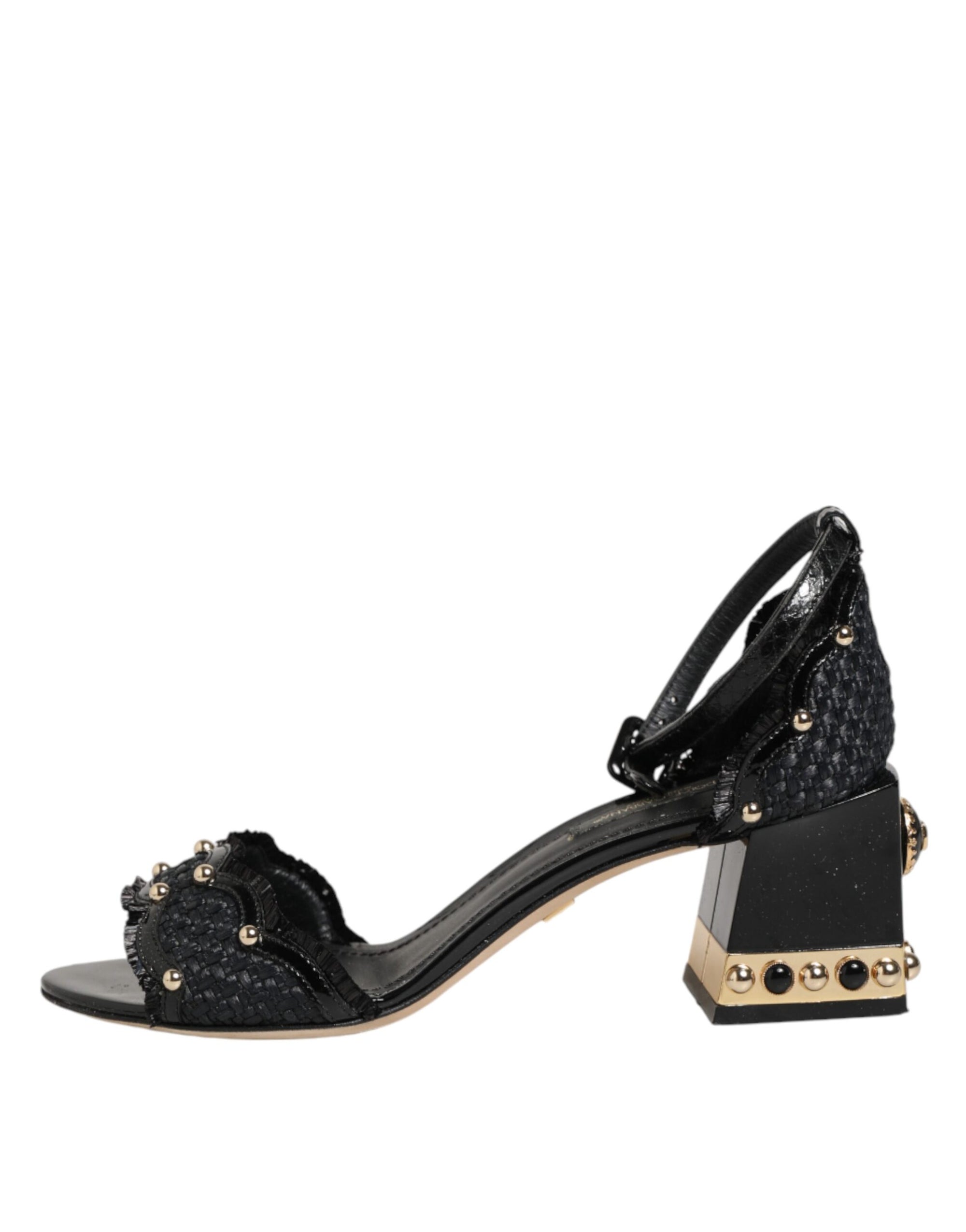 Dolce &amp; Gabbana Black Studded Ankle Strap Sandals Shoes