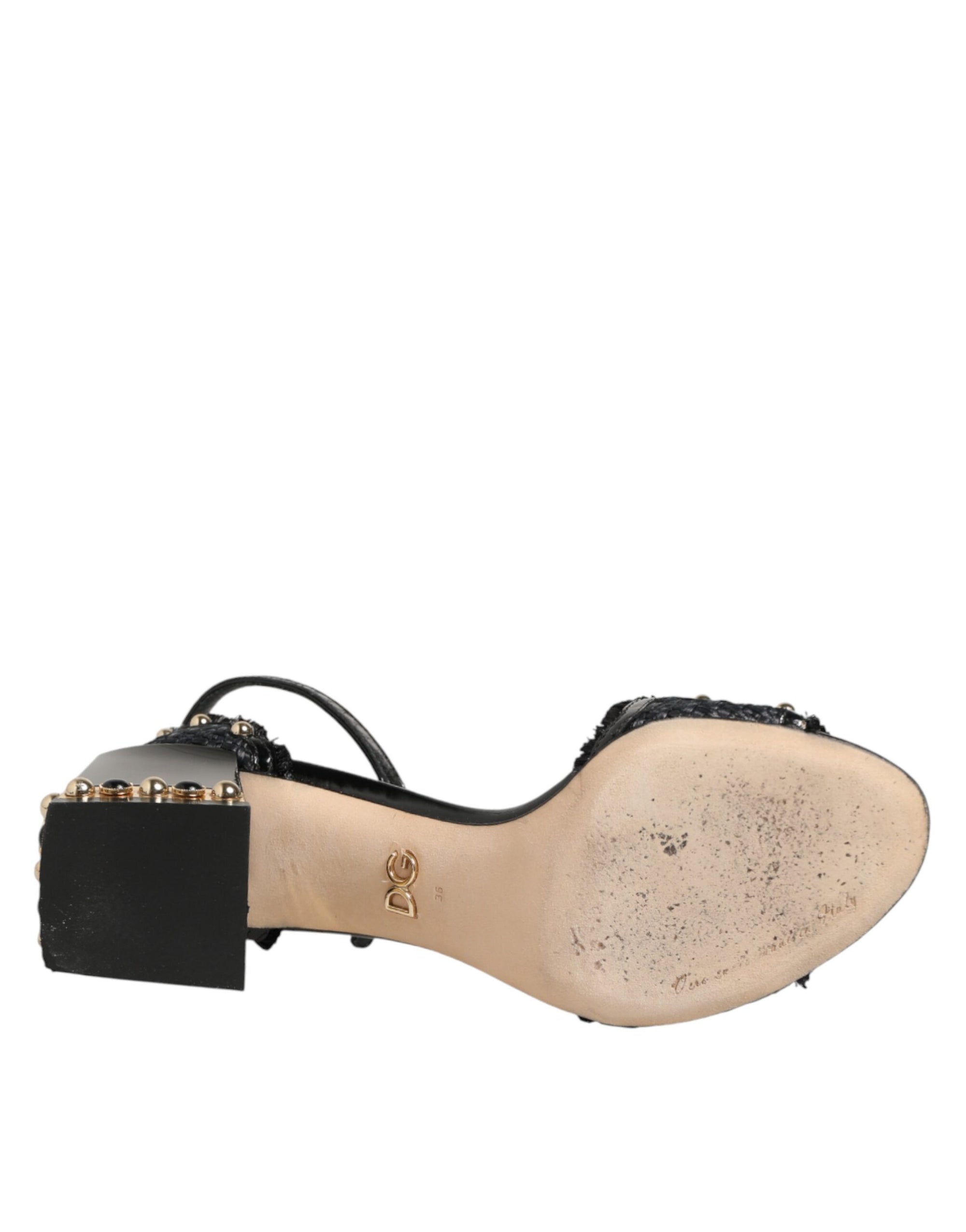 Dolce &amp; Gabbana Black Studded Ankle Strap Sandals Shoes
