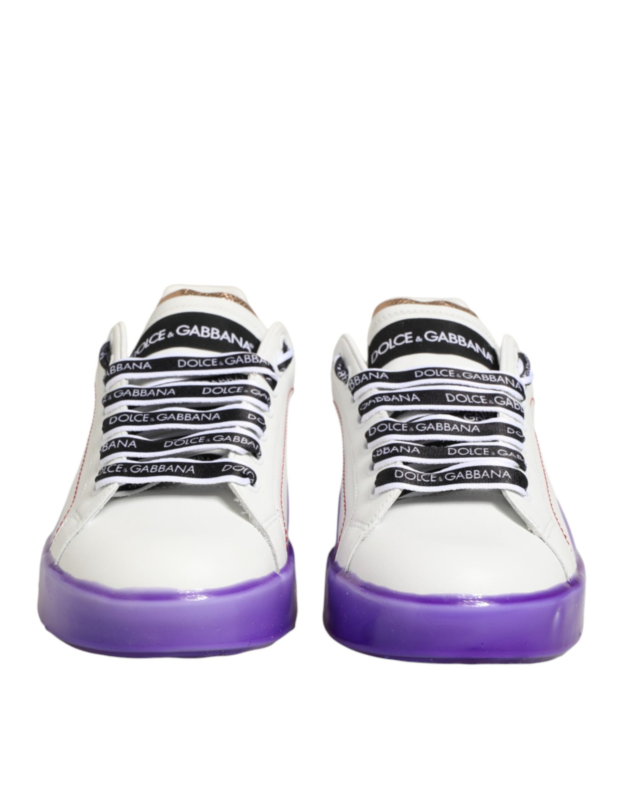 Dolce &amp; Gabbana White Purple Leather Low Top Sneaker Shoes