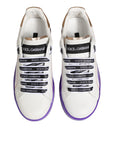 Dolce & Gabbana White Purple Leather Low Top Sneaker Shoes