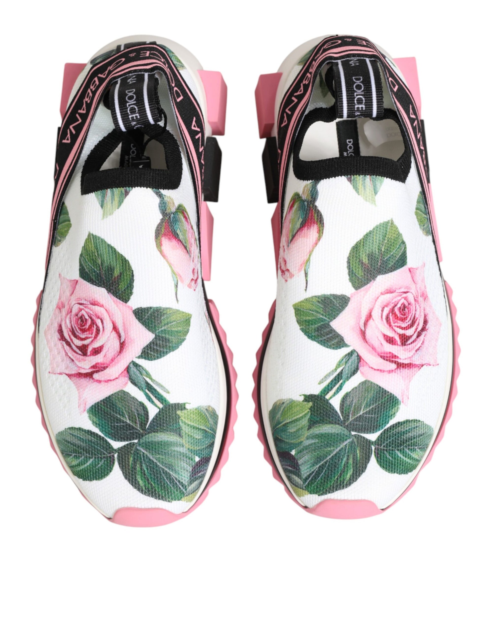 Dolce &amp; Gabbana White Rose Print Sorrento Sneakers Shoes