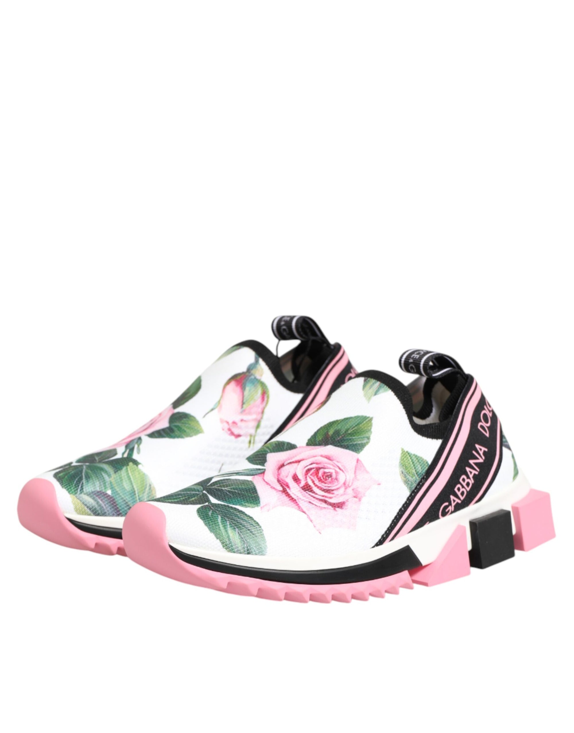 Dolce &amp; Gabbana White Rose Print Sorrento Sneakers Shoes