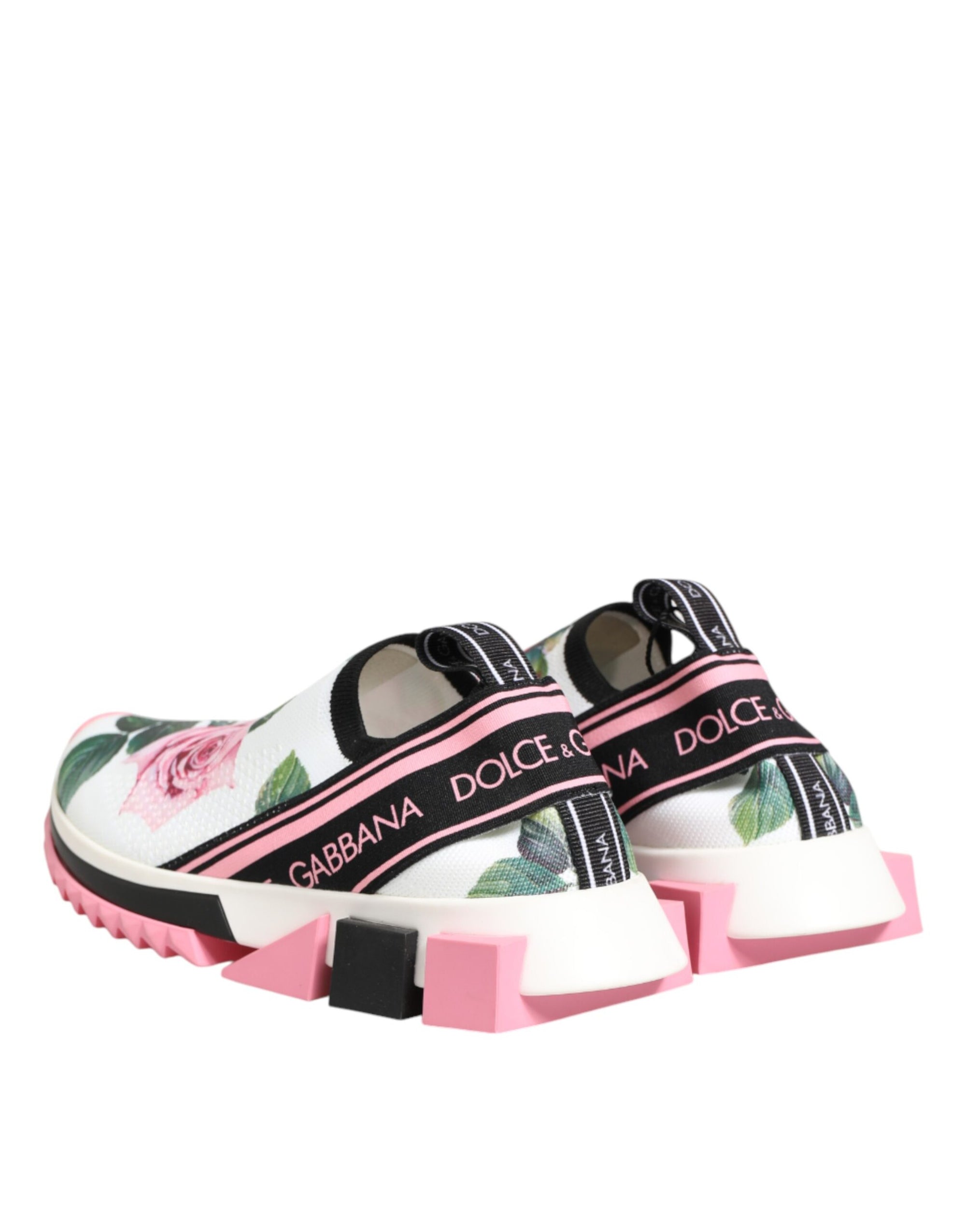 Dolce &amp; Gabbana White Rose Print Sorrento Sneakers Shoes