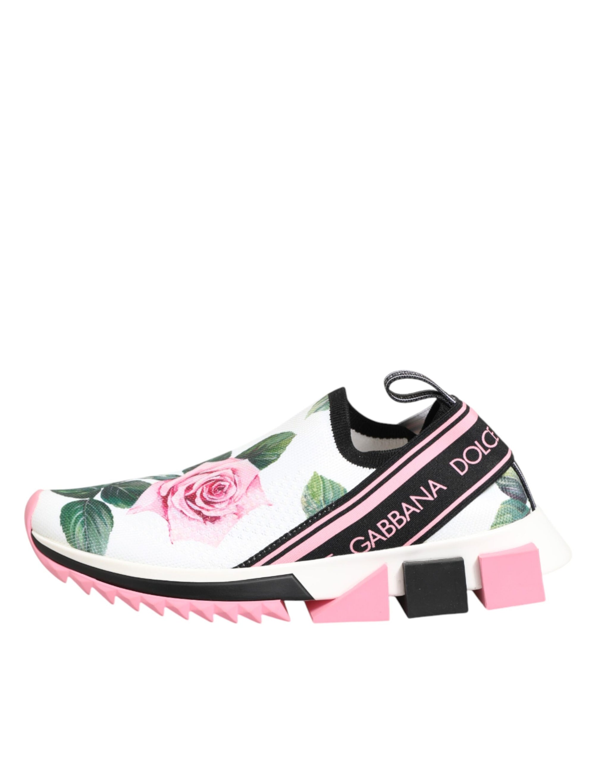 Dolce &amp; Gabbana White Rose Print Sorrento Sneakers Shoes