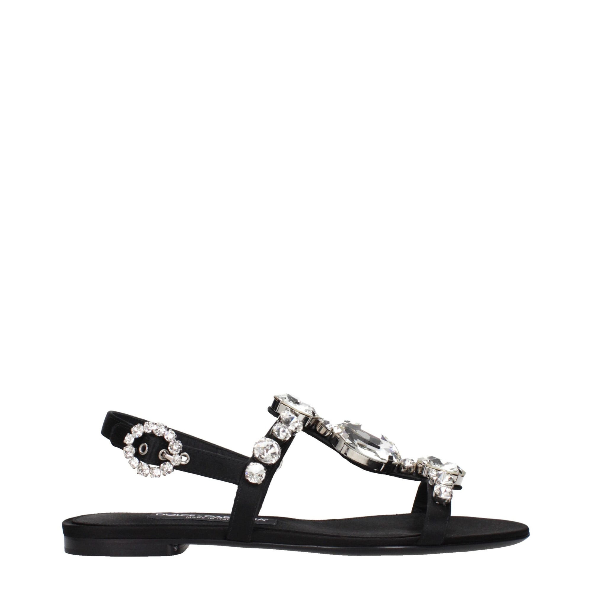 Dolce &amp; Gabbana Black Satin Flat Sandals