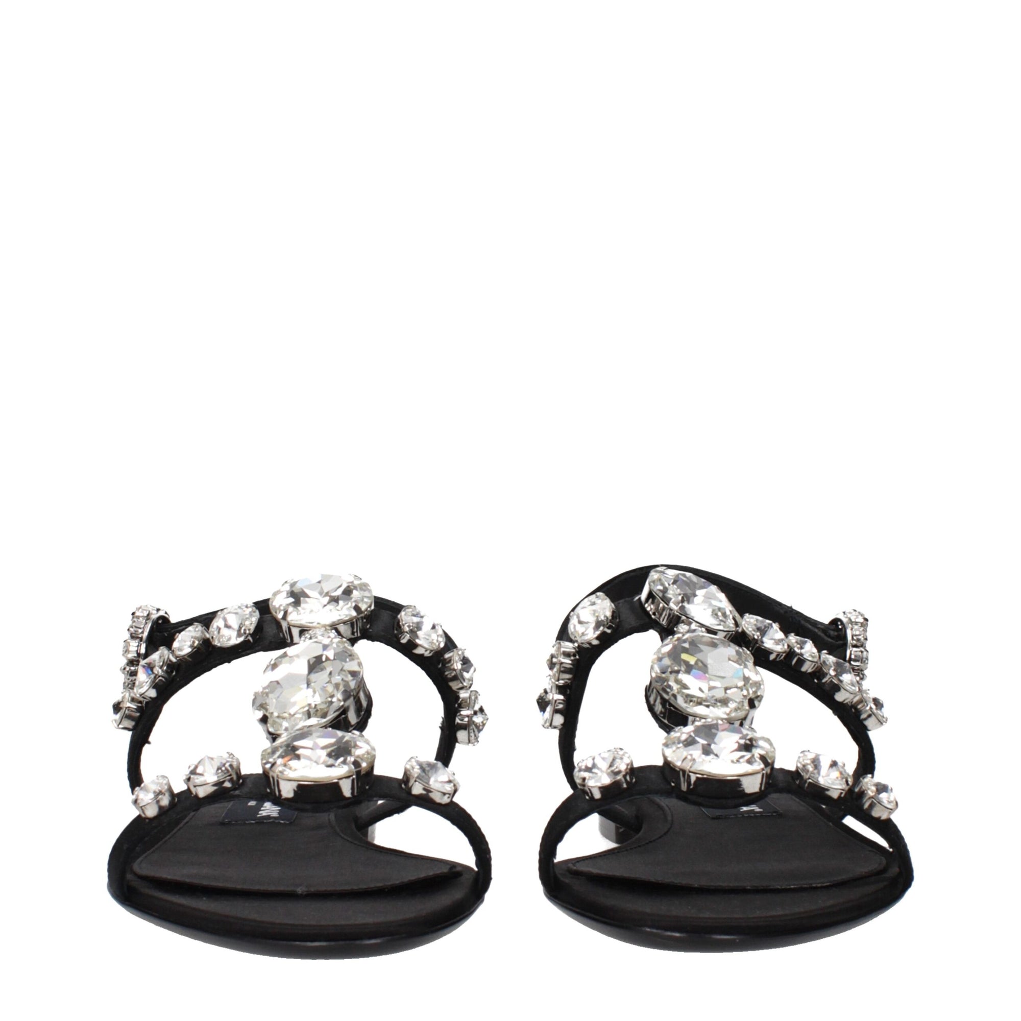 Dolce &amp; Gabbana Black Satin Flat Sandals