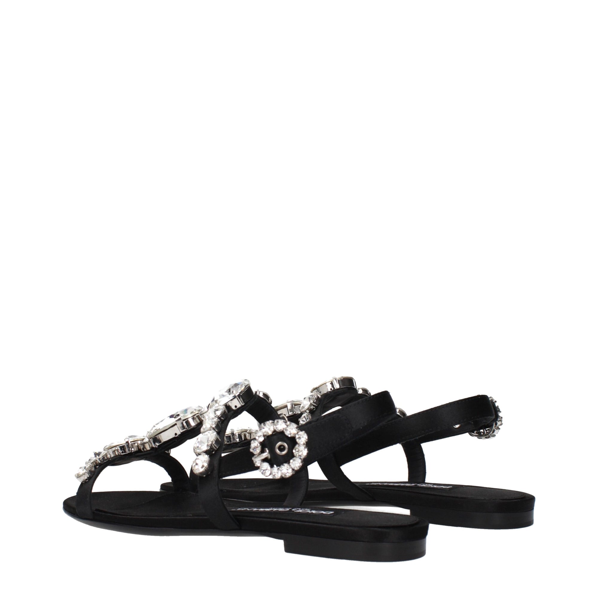 Dolce &amp; Gabbana Black Satin Flat Sandals