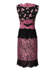 Dolce & Gabbana Black Pink Floral Lace Silk Sheath Dress