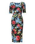 Dolce & Gabbana Black Floral Print Viscose Sheath Midi Dress