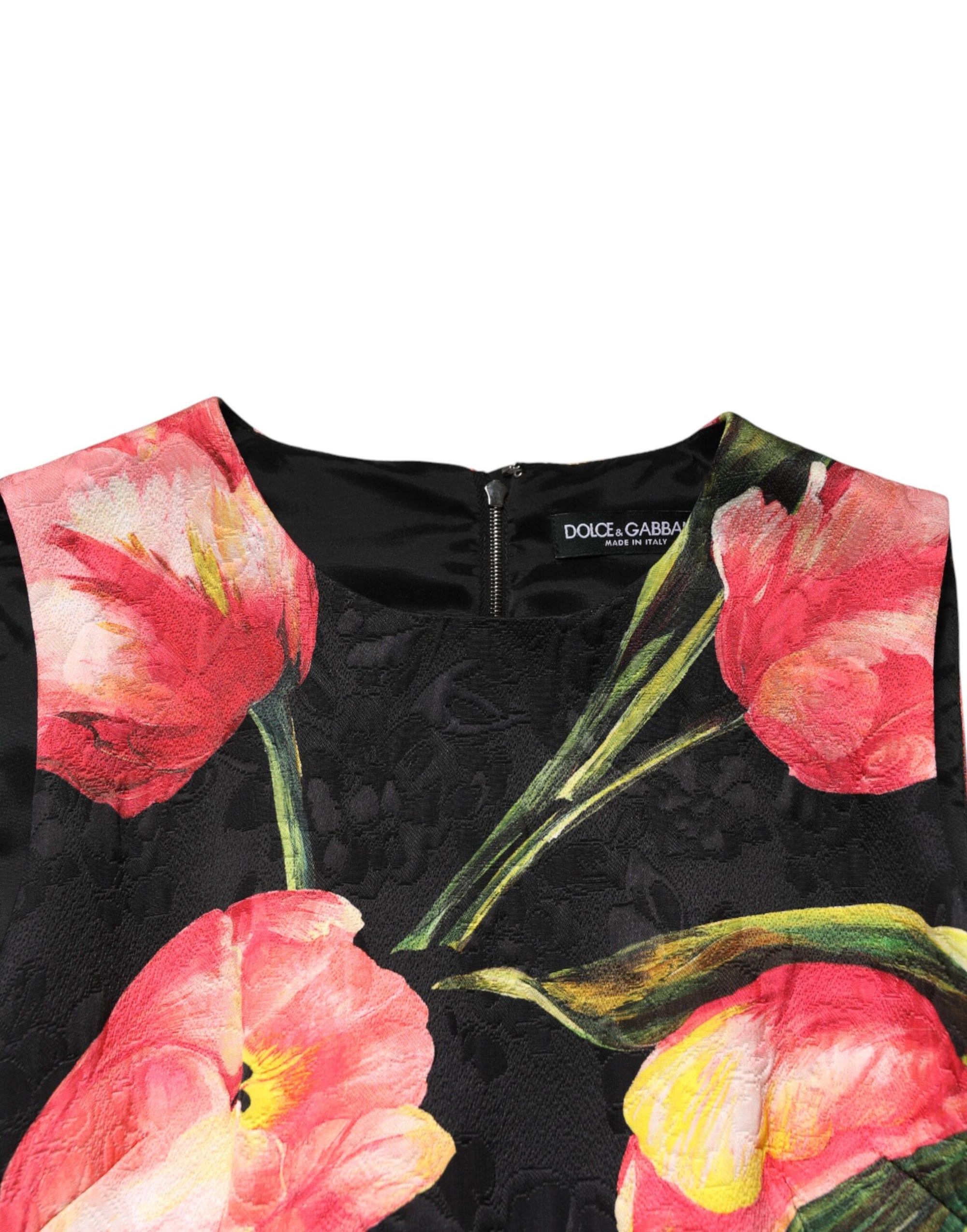 Dolce &amp; Gabbana Black Floral Print Viscose A-line Mini  Dress