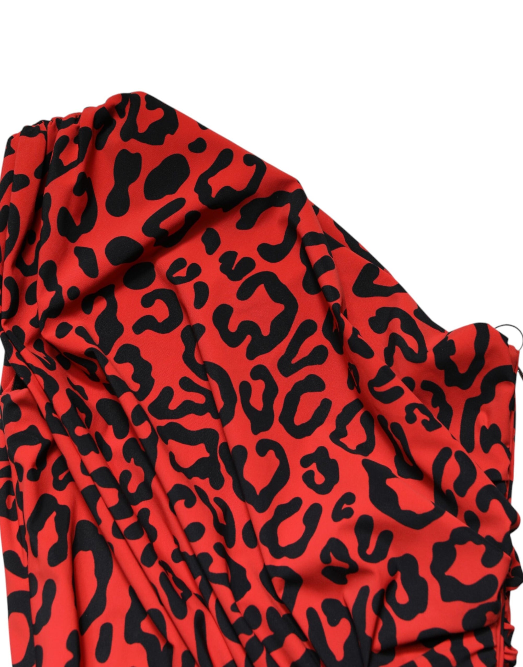 Dolce &amp; Gabbana Red Leopard Print Nylon Sheath Midi Dress