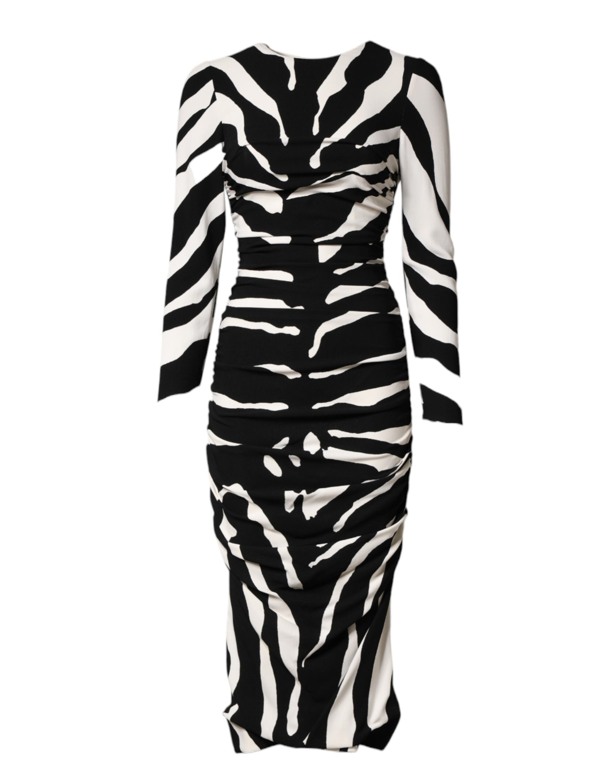 Dolce &amp; Gabbana Black White Zebra Viscose Sheath Midi Dress