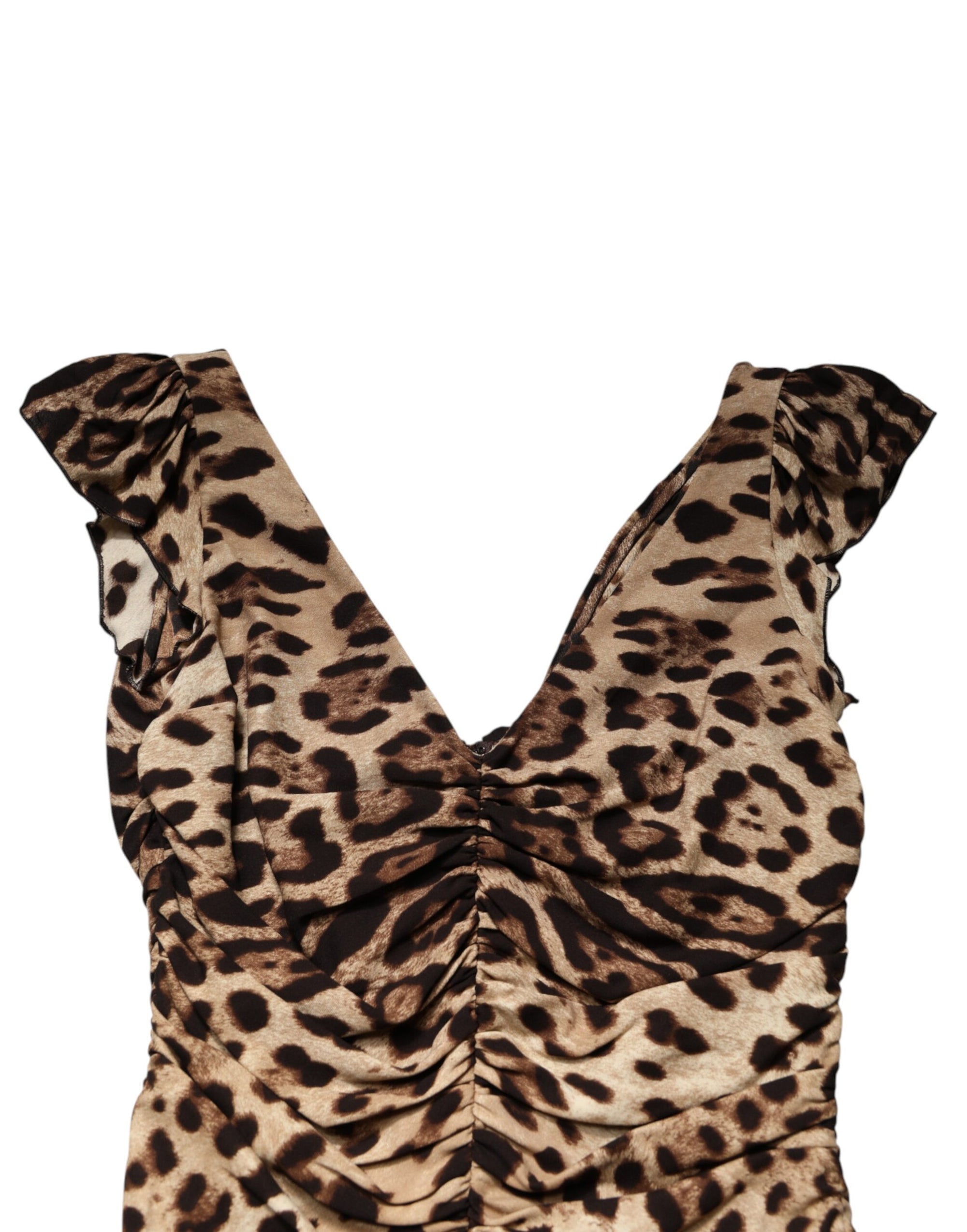 Dolce &amp; Gabbana Brown Leopard Sleeveless Sheath Midi Dress
