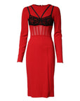 Dolce & Gabbana Black Red Contrasting Bra Cady Midi Dress