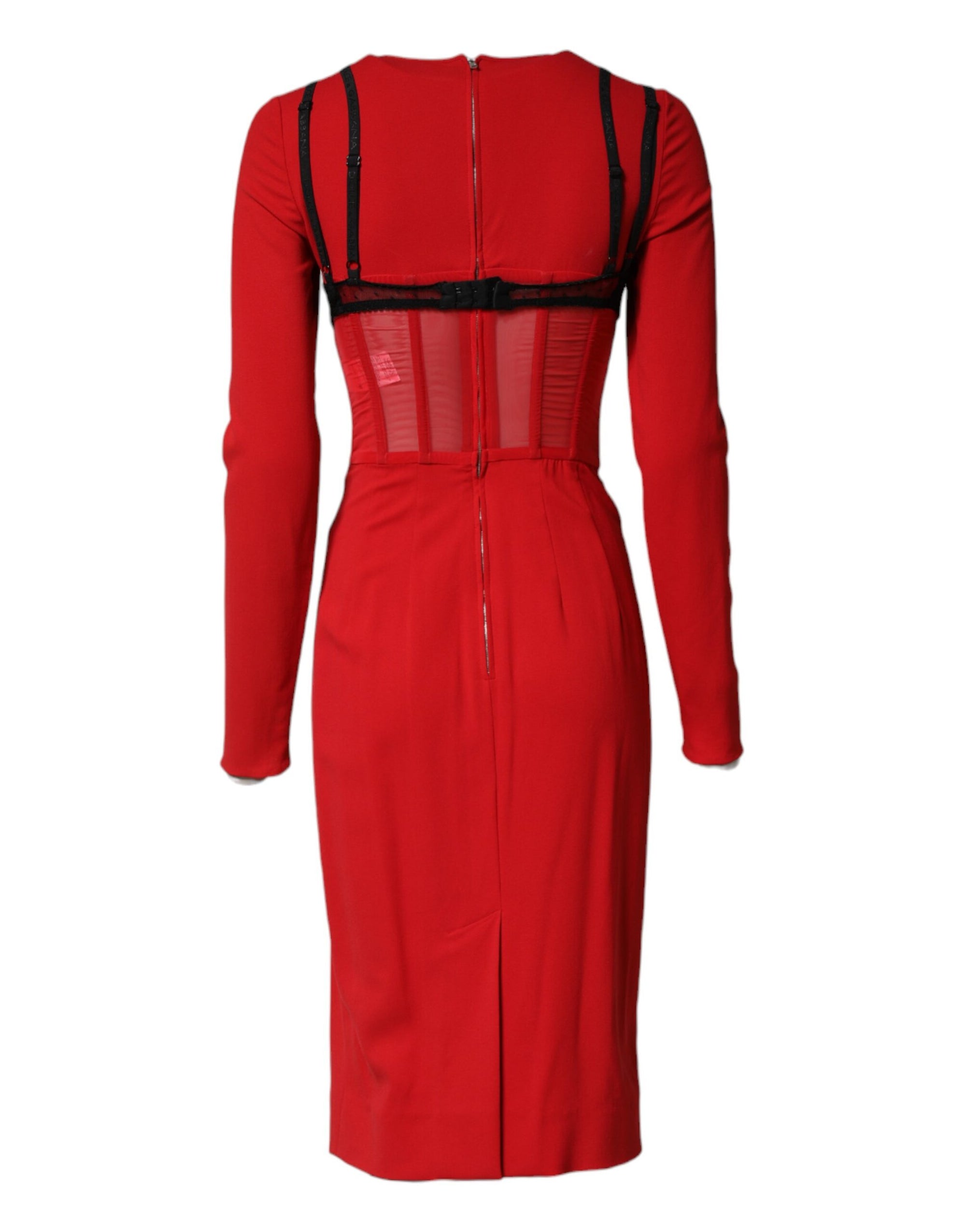 Dolce &amp; Gabbana Black Red Contrasting Bra Cady Midi Dress