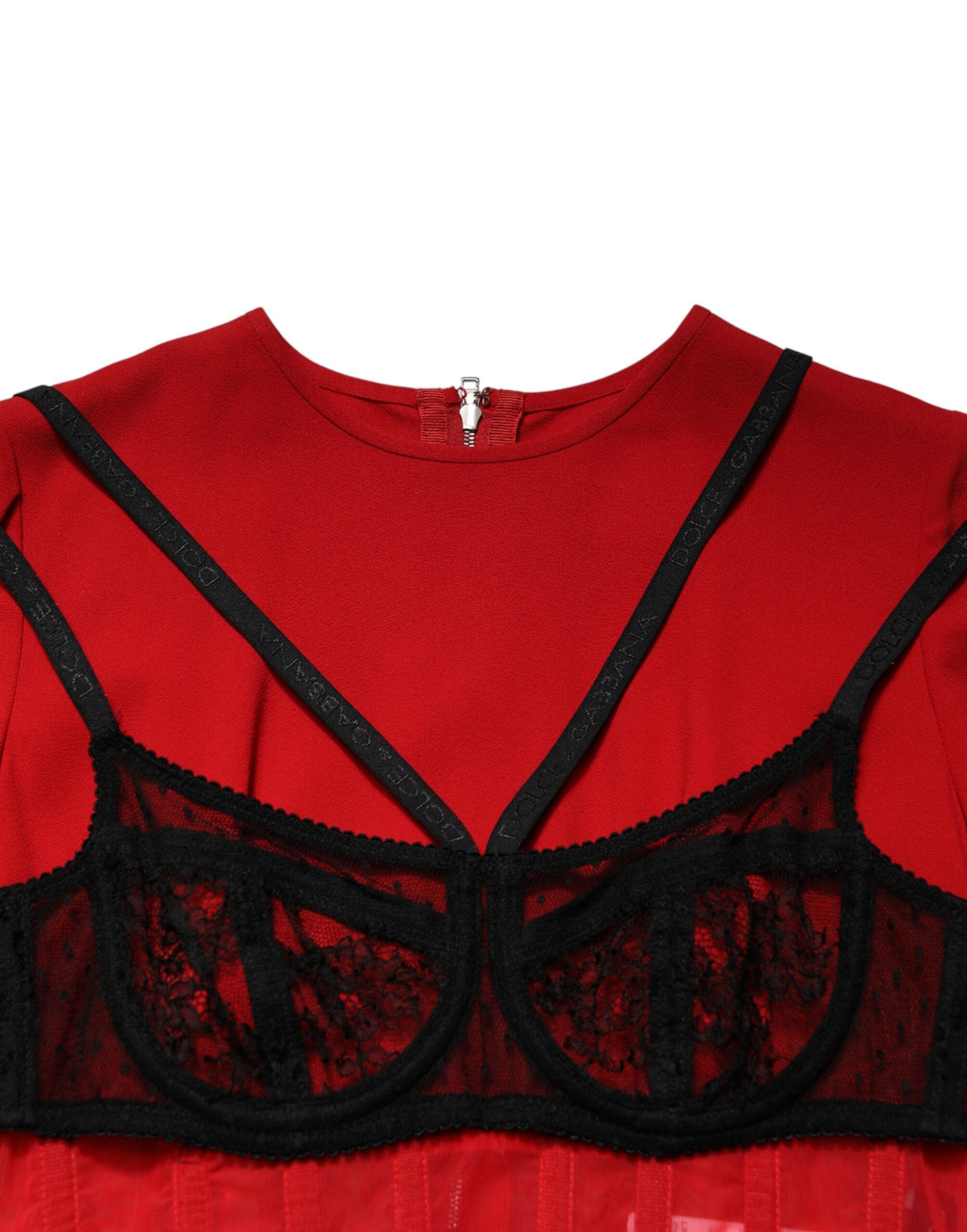 Dolce &amp; Gabbana Black Red Contrasting Bra Cady Midi Dress
