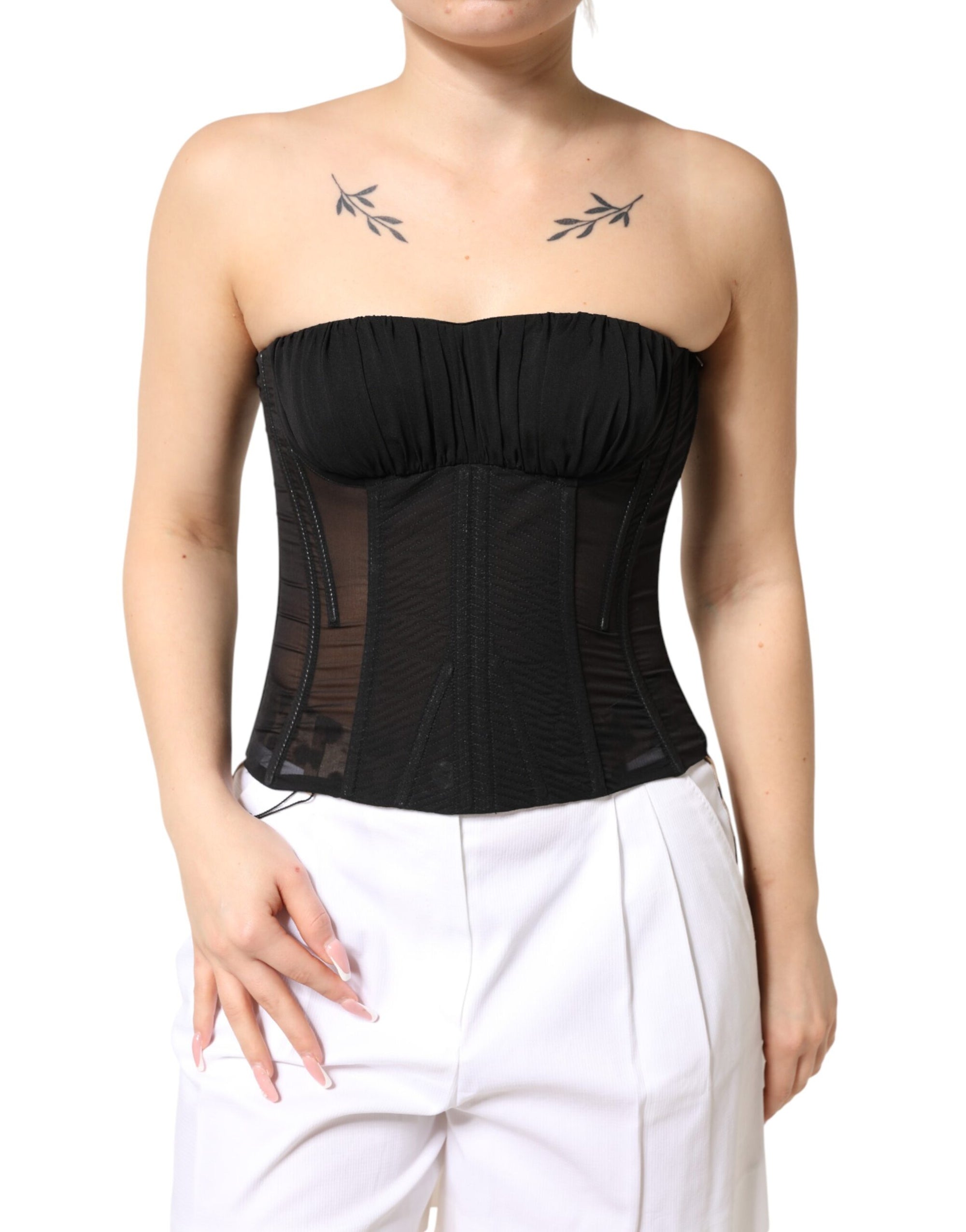 Dolce &amp; Gabbana Black Silk Lace Bustier Corset Strapless Top