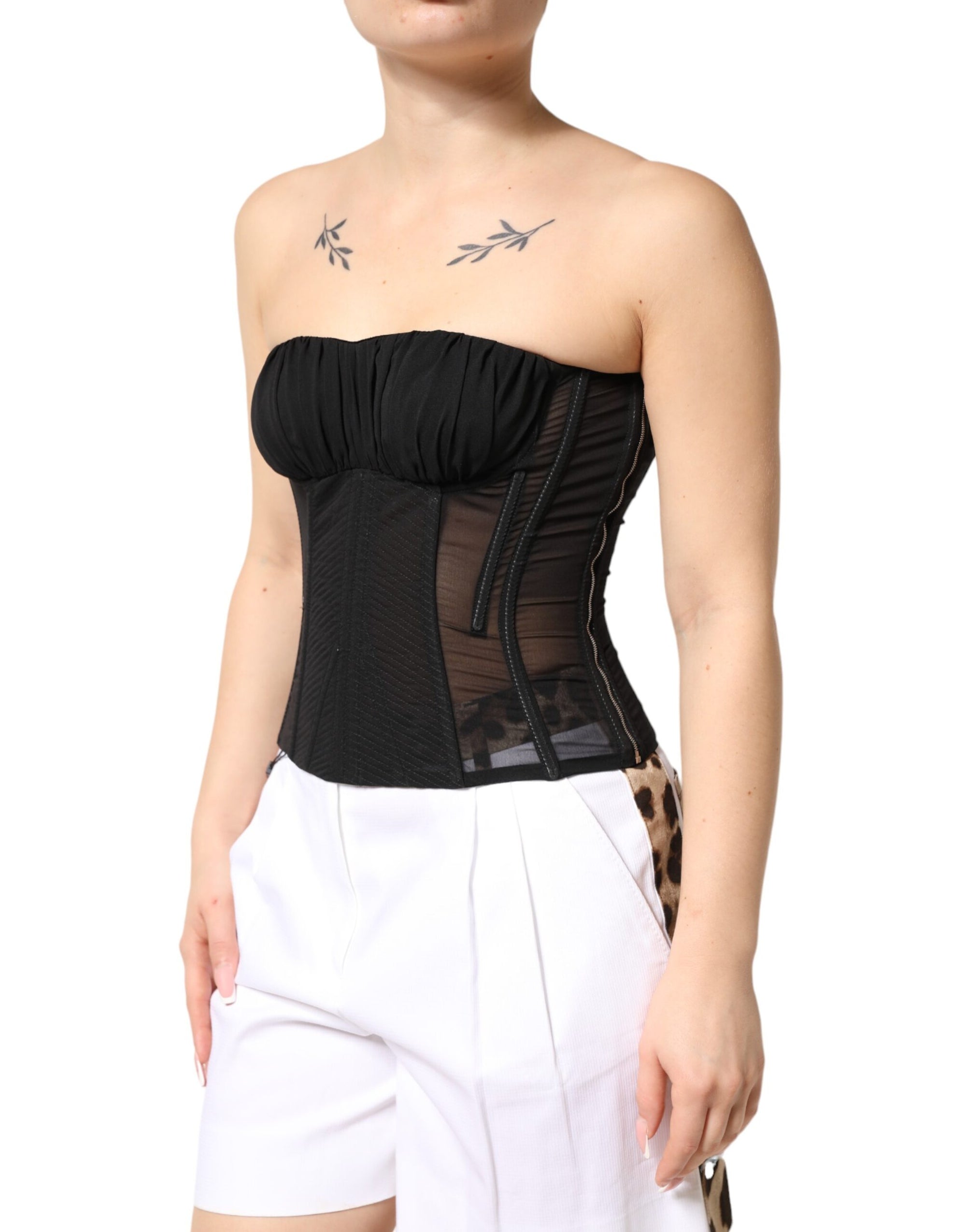 Dolce &amp; Gabbana Black Silk Lace Bustier Corset Strapless Top