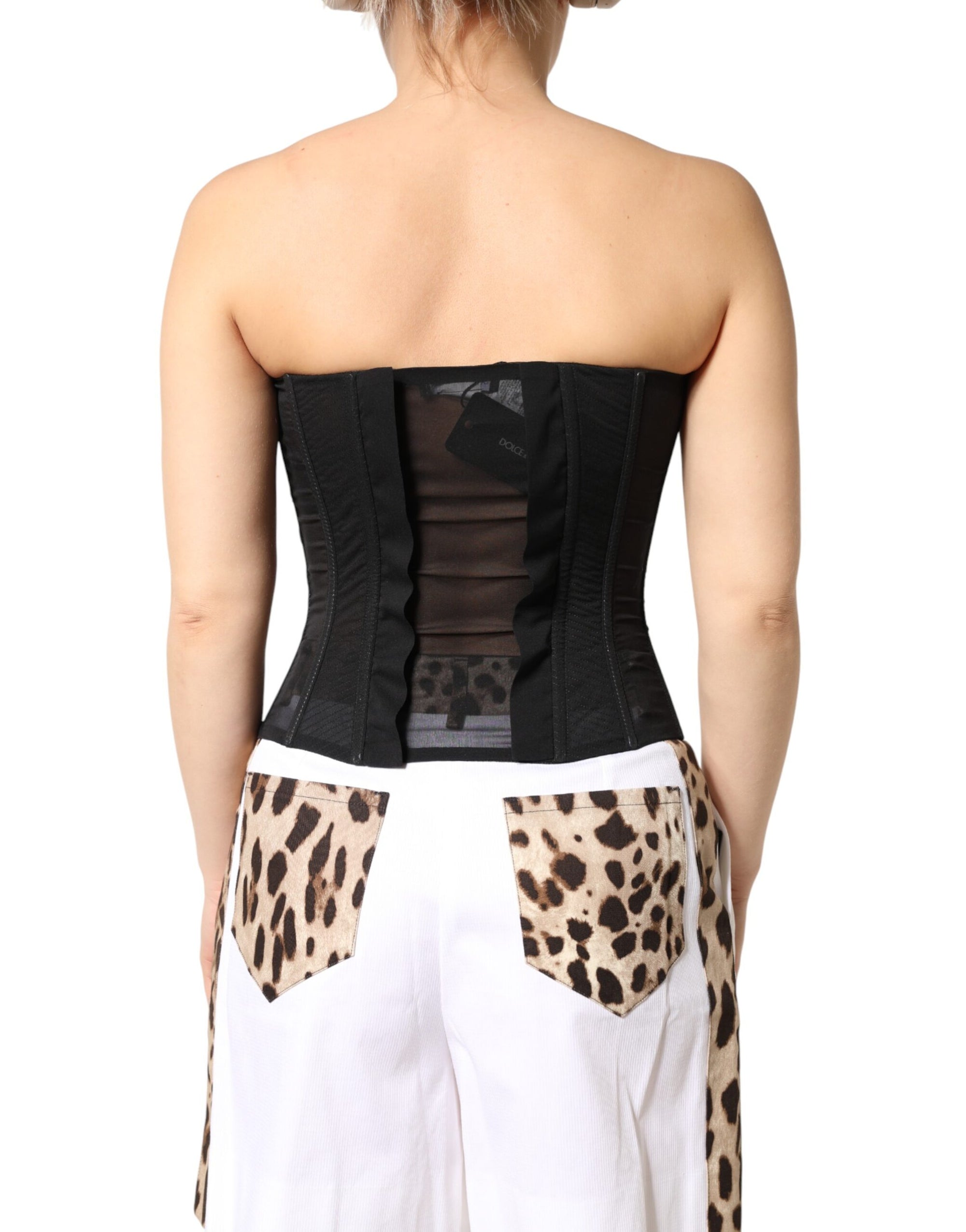 Dolce &amp; Gabbana Black Silk Lace Bustier Corset Strapless Top