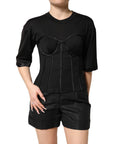 Dolce & Gabbana Black Cotton Bustier Corset Short Sleeves T-shirt