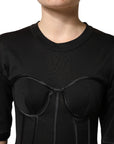 Dolce & Gabbana Black Cotton Bustier Corset Short Sleeves T-shirt
