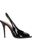 Amina Muaddi Black Leather Stiletto Heel Sandals