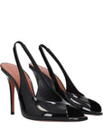 Amina Muaddi Black Leather Stiletto Heel Sandals