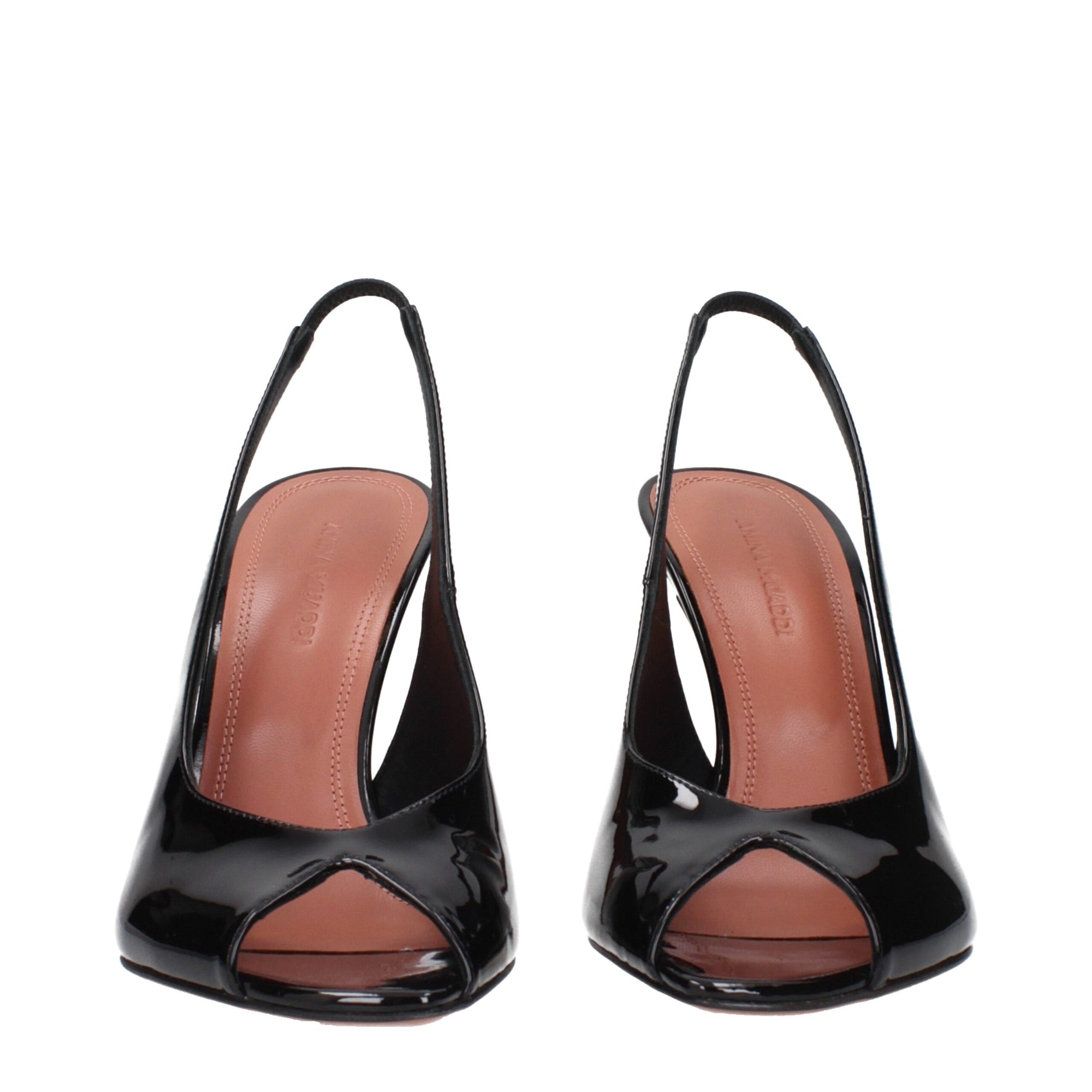 Amina Muaddi Black Leather Stiletto Heel Sandals