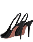 Amina Muaddi Black Leather Stiletto Heel Sandals