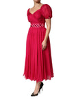 Dolce & Gabbana Pink Silk Embellished A-line Midi Dress