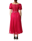 Dolce & Gabbana Pink Silk Embellished A-line Midi Dress